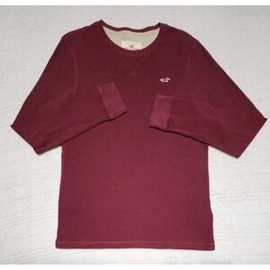 Hollister Logo Waffle Thermal Knit Shirt Men XL Dark Red Long Sleeve Y2K Logo